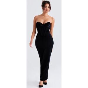 Thalia Black Velvet Corset Maxi Dress
